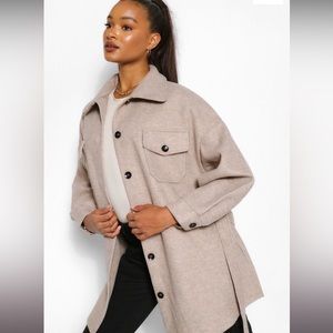Boohoo tall wool shacket with belt